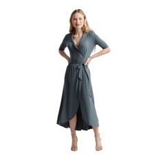 New Quince Dark Olive Tencel Jersey Wrap Dress Soft Midi Women’s Small 794