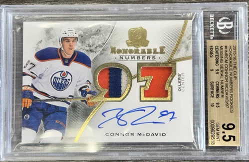 CONNOR MCDAVID BGS 9.5 2015-16 THE CUP HONORABLE NUMBERS ROOKIE PATCH AUTO /97