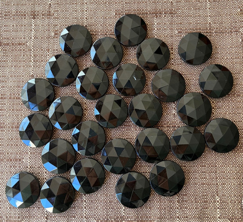 Lot (27) vintage Czech faceted black glass 1.25" round BEADS - CRAFT