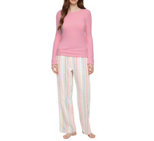 GAP Women's Flannel Pajama Set Pink Stripe Thermal Tee Shirt sizes M, L, XL NEW