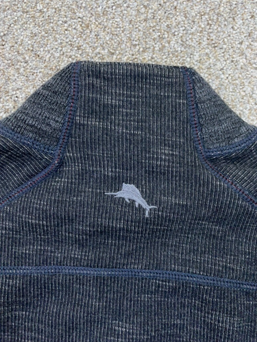 Tommy Bahama Sweater Mens Medium Gray Reversible 1/2 Zip Up Mock Neck Knit - Picture 11 of 12