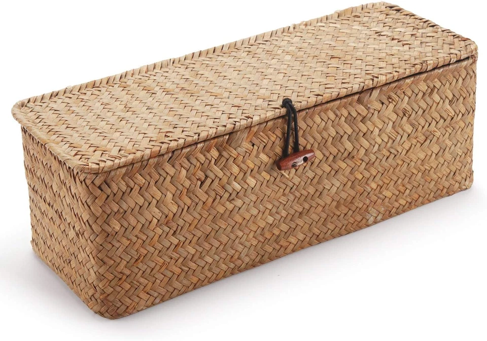 Cesta Portaoggetti Seagrass Con Coperchio Scatola Di Vimini Rettangolare Con Sco - Immagine 3 di 4