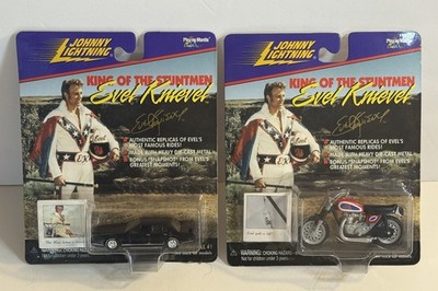 2 Johnny Lightning Evel Knievel Custom Sport Car & Caesar s Palace Motorcycle