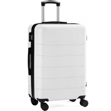 28" White Hardside Carry-On Spinner: TSA Lock, Durable Wheels  