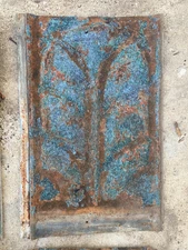 (4) Antique Architectural Salvage Chippy Pressed Tin Shingles with Embossed Leaf