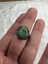 Vintage Sterling Green Turquoise Ring Size 7 Old Pawn Style Uncleaned
