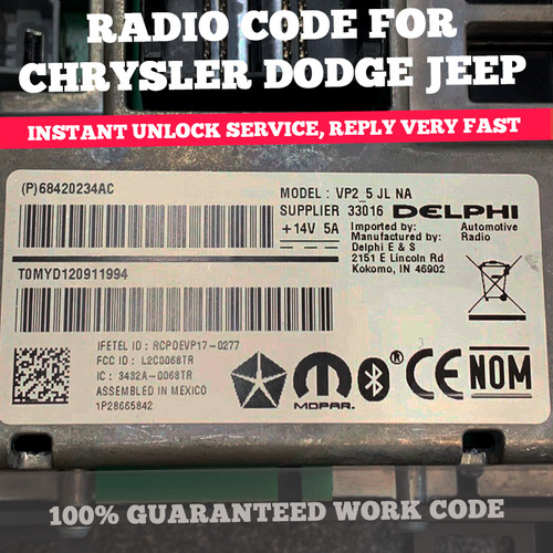 CHRYSLER✅ JEEP✅ RAM✅ DODGE✅RADIO UNLOCK CODE T0MYD✅TM9✅ T00BE✅ TVPQN✅