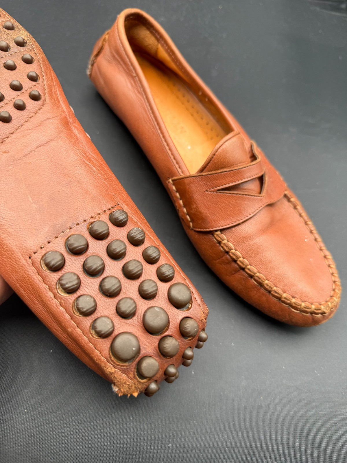 Cole Haan Penny Loafers Shoes Mens Brown Leather Slip On Saddle Casual