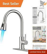 Stainless Steel Kitchen Faucet with Pull Down Sprayer LED Light Double Mode