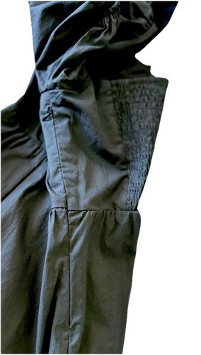 Astr The Label Tiered Poplin Square Neck Midi Dress XS Black Side Slit Smocked - Picture 6 of 7