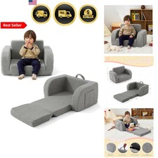 Toddler Couch Kids Sofa Bed 2-in-1 Lounge Chair for Reading Playing Grey