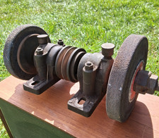 ANTIQUE BENCH GRINDER - BELT DRIVE - POLLARD MADE IN ENGLAND - BOLT DOWN TYPE