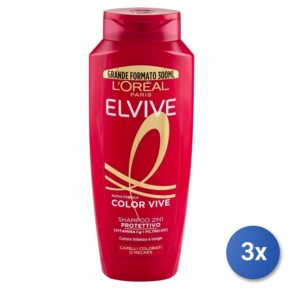 3X L'Oreal Elvive 2In1 Shampoo 300 Ml. Colorivive