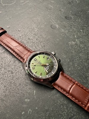 Seiko Alpinist Automatic Green Dial Brown Leather Men's Watch 200m Luminous Date