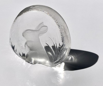  Mats Jonasson Sweden Crystal Rabbit Hare Intaglio Paperweight