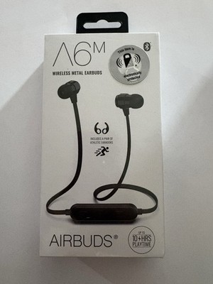 Bluetooth Wireless Metal Earbuds Includes Pair Of Athletic EarHooks, Black NEW