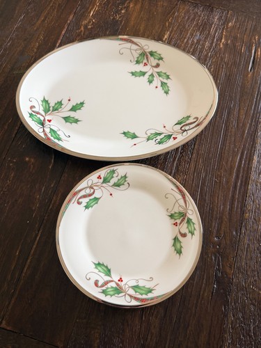 Lenox Holiday Nouveau 8 Salad Plates Platinum rim and 13" oval platter