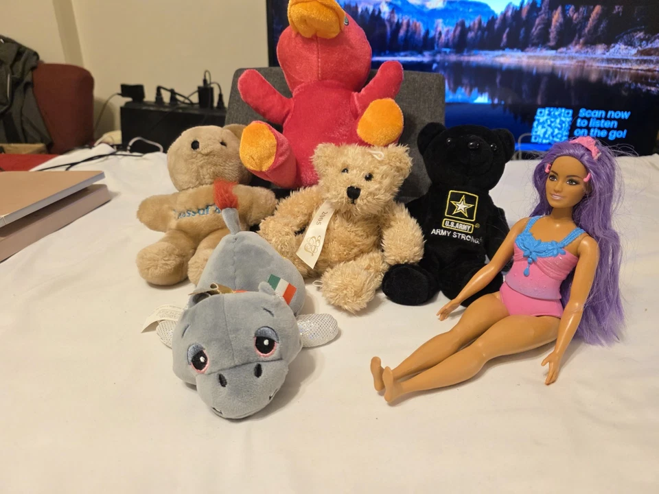  LOTE DE 6 BONECAS BARBIE E ANIMAIS DE PELÚCIA!  URSOS, PÁSSAROS, HIPOPÓTAMO! FRETE GRÁTIS! - Imagem 3 de 4