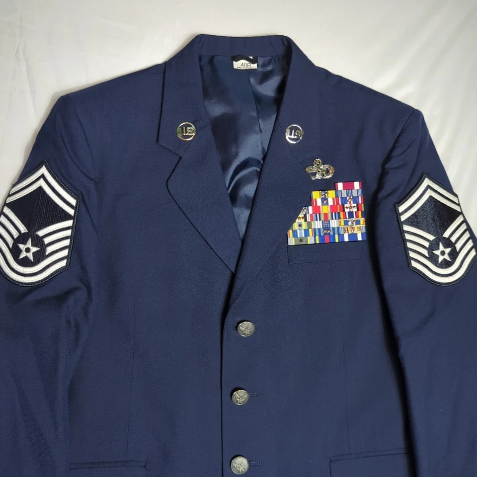 AIR FORCE Vtg SERGE AF 1620 Blue Ribbon Bar Decorated Coat JACKET 8405 Men's 40R - Image 2 of 4