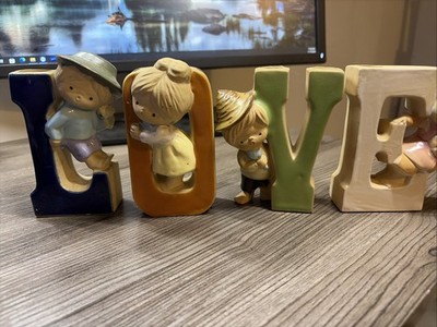 Vtg UCTCI Pottery  LOVE  Vases With Adorable Child Figures On Each Letter HTF