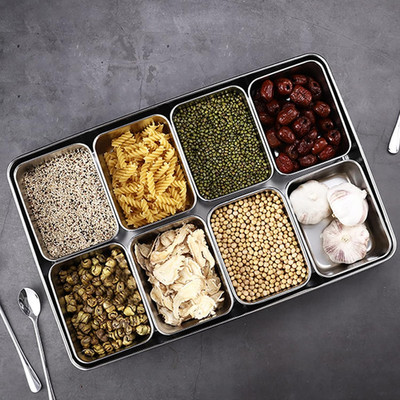 Box Seasoning Organizer Box 8 Grids Stainless Steel Jars Container Set Rack with