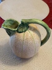 Vintage (possibly Italian)  hand Painted Cantaloupe Shaped Fruit Pitcher