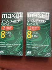 2 Maxell 8 Hour T-160 VHS Sealed Standard Grade Blank Video Cassette Tape