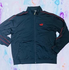 Vtg 2000s Y2K Puma Track Jacket Mens XL Black Red Stripe Zip Up