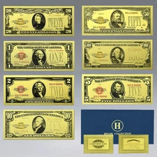 7-Piece Gold Foil US Dollar Banknote Set Vintage Design with Certificate Gifts