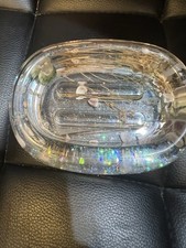 VTG MCM LUCITE ACRYLIC CLEAR OVAL SOAP DISH PRESSED GRASS SHELLS 5  