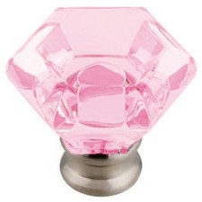 4 Pack 1-1/4" Acrylic Faceted Knob Satin Nickel Pink