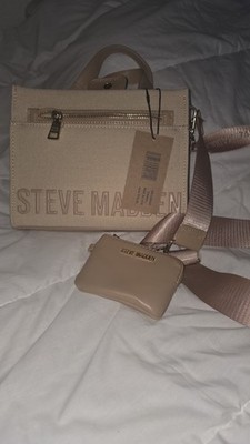 Steve Madden Beige Logo Zip Crossbody Bag w/ Detachable Adjustable Strap Pouch