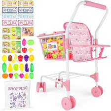 deAO Kids Shopping Cart Play Set,Pretend Food and Shop Accessories, 2 in 1 Ki...