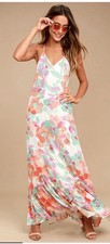 Lulus Bright Future Cream Print Maxi Dress Size Small