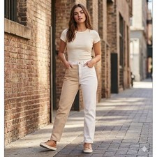 Hollister Ultra High Rise Mom Jean Two Tone Beige Cream W24 L25