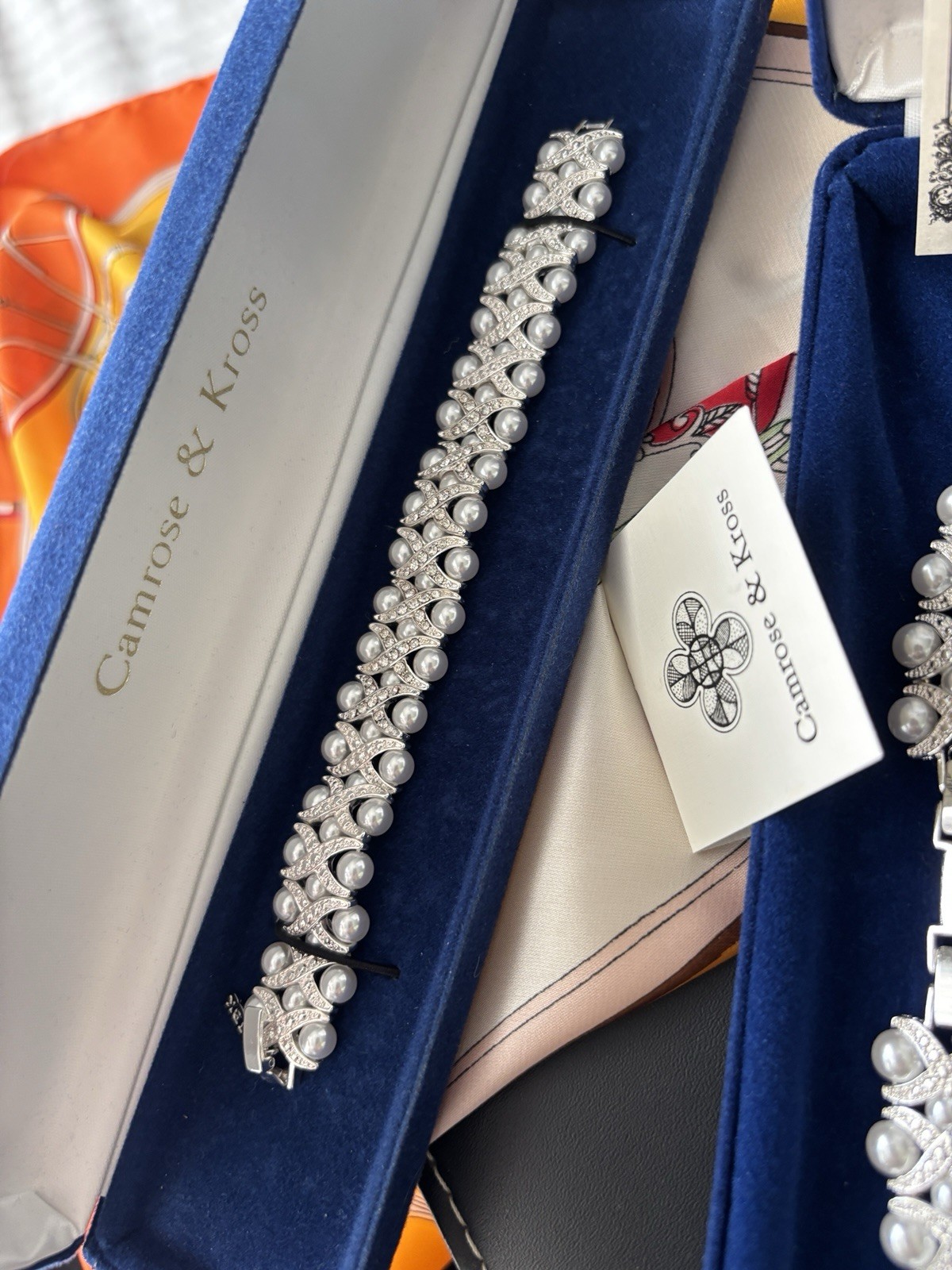 CAMROSE & KROSS JACQUELINE JBK PEARL CRYSTAL NECKLACE BRACELET EARRING SET,COA