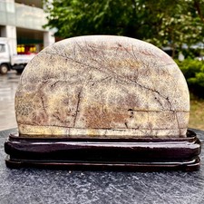 Imagen de piedra caliza en forma de árbol chino natural de 2,25 lb, adornos rurales hechos en piedra