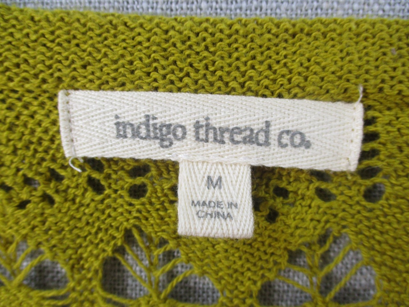 Indigo Thread Co. Olive Green Openwork Cotton Swe… - image 3