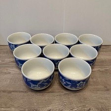 Teacup Set 9 pcs Blue  White Floral-Dyed Porcelain Vintage Good Condition