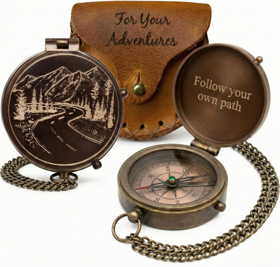 Engraved Brass Pocket Compass Gifts for Men – Vintage Antique Compass