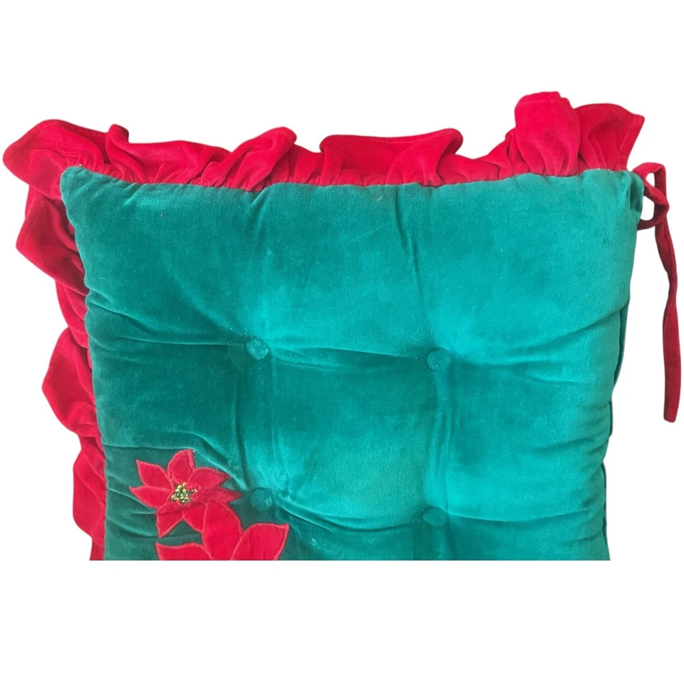 Juego de 2 Cojines de Silla Mechonados para Silla de Comedor Navidad Vacaciones Poinsetti Foto 4 de 4