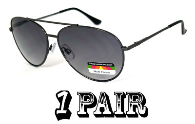 Retro Pilot Frame Metal Progressive Reading Sunglasses 3 Strengths in 1 Reader