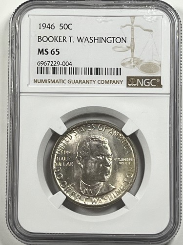 1946 Booker T Washington Commemorative Silver Half Dollar : NGC MS65