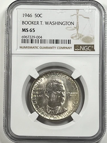1946 Booker T  Washington  Commemorative Silver Half Dollar : NGC MS65
