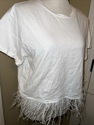 On Twelfth White T-Shirt with Feather Hem Short Sleeve Size M - Picture 2 of 8
