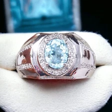 Aquamarine Gemstone With 925 Sterling Silver Groom Ring For Men's #BL240