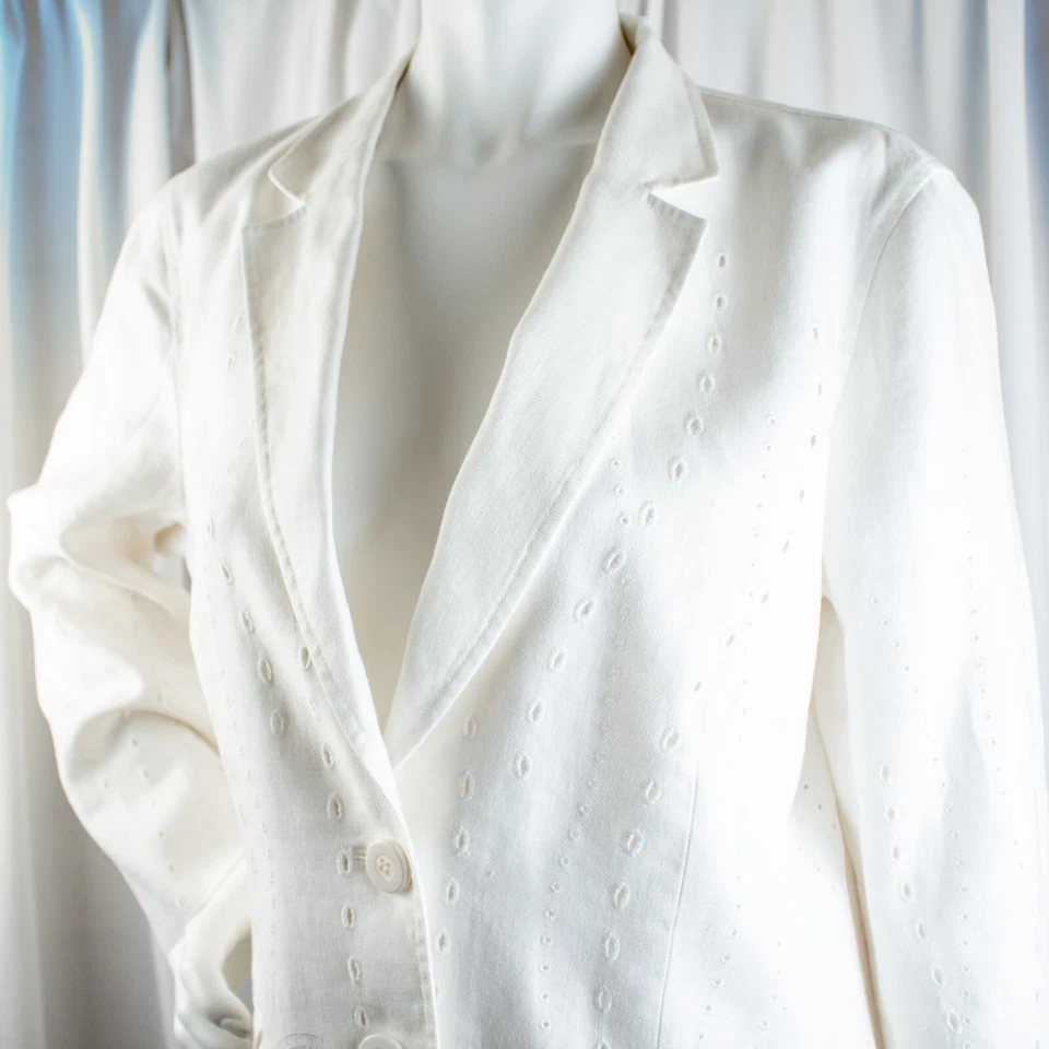 Abrigo Chaqueta Mujer LAFAYETTE 148 New York New Blanco Encaje Lino Talla 14 Foto 4 de 4