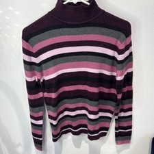 Sag Harbor Purple Multicolor Striped Mock Turtleneck Sweater Women's Large