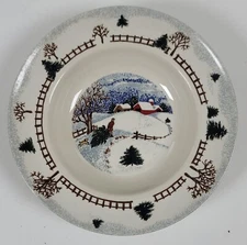 FolkCraft Stoneware ~ Winter Side 9" Rimmed Soup Bowl