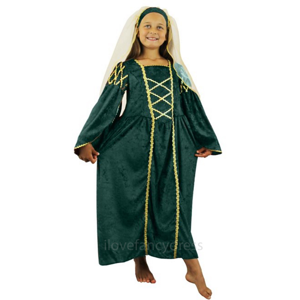 GIRLS GREEN TUDOR PRINCESS FANCY DRESS COSTUME MEDIEVAL QUEEN DRESS &  HEADPIECE | eBay